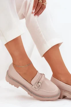 Discount Boto Mokasyny Damskie Zdobione Cyrkoniami Beżowe Patina Beżowy