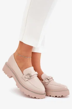 Discount Boto Mokasyny Damskie Zdobione Cyrkoniami Beżowe Patina Beżowy