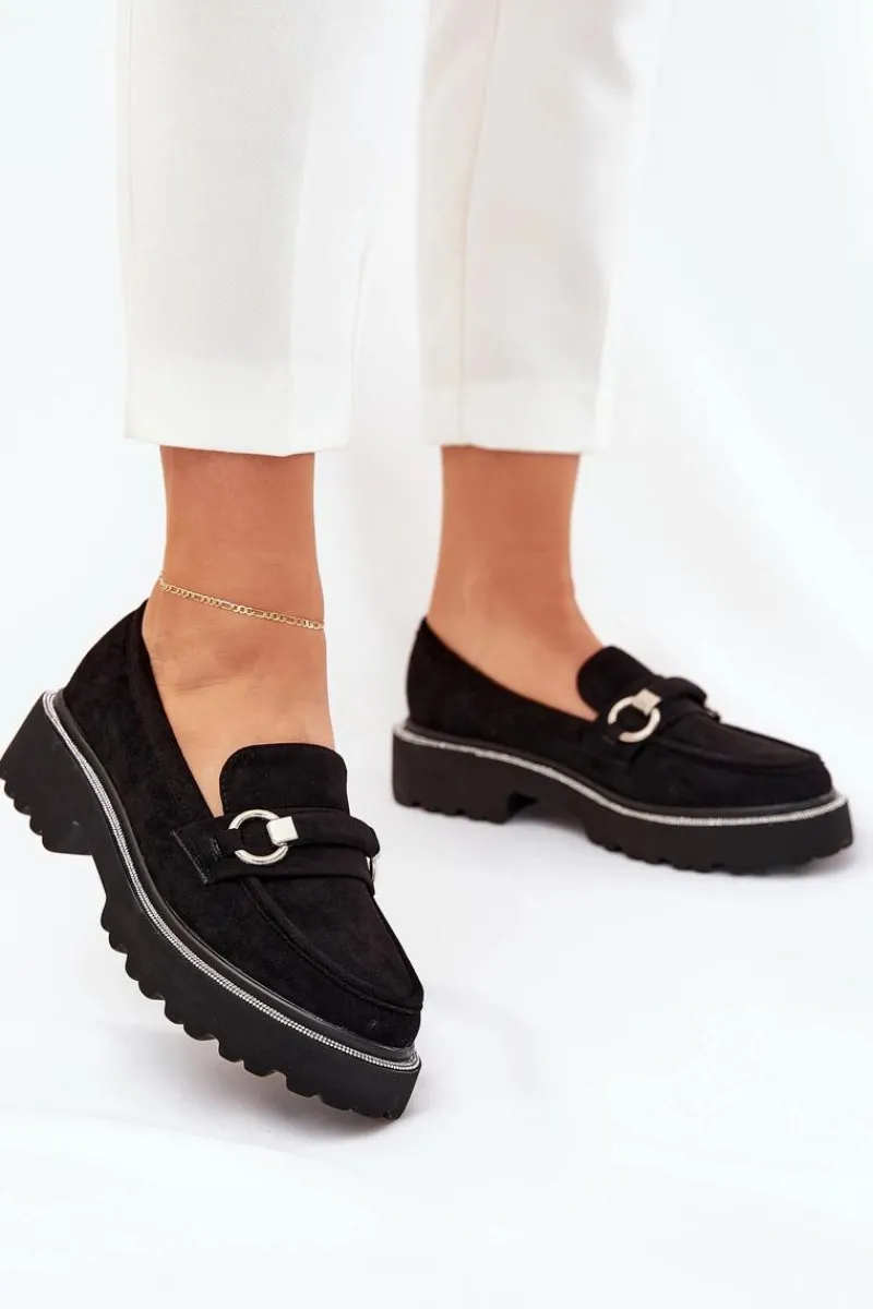 Sale Boto Mokasyny Damskie Zdobione Cyrkoniami Czarne Patina