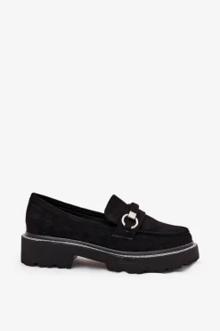 Sale Boto Mokasyny Damskie Zdobione Cyrkoniami Czarne Patina