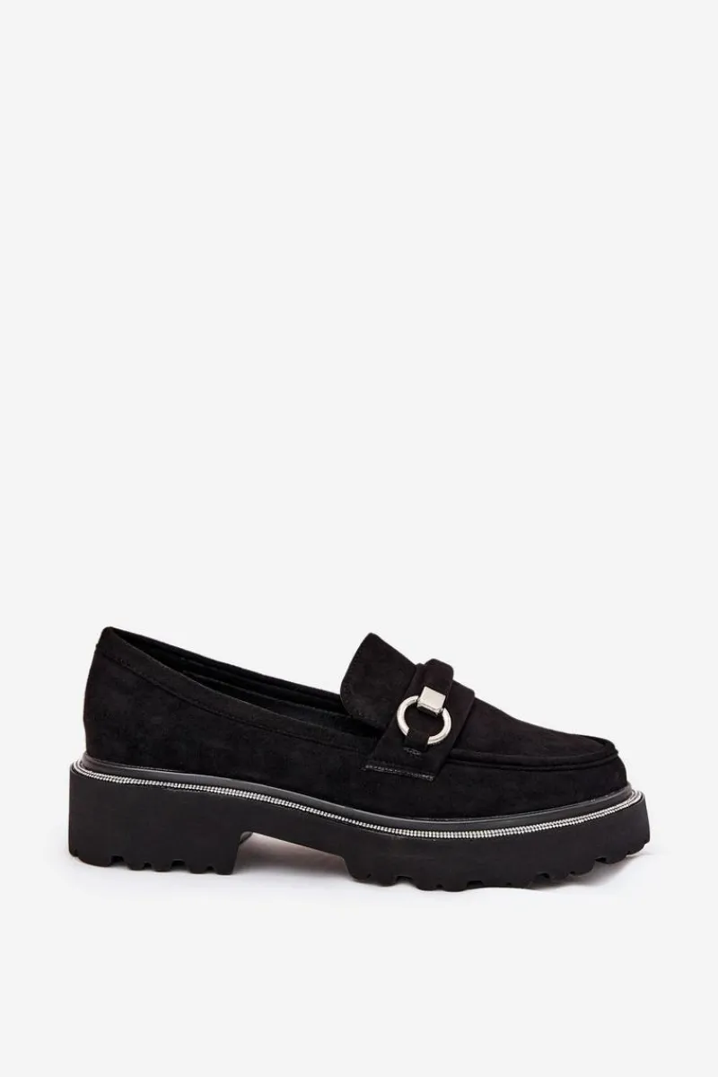 Sale Boto Mokasyny Damskie Zdobione Cyrkoniami Czarne Patina