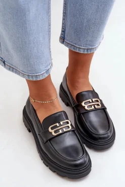 Best Boto Mokasyny Damskie Ze Złotym Detalem Czarne Trionna