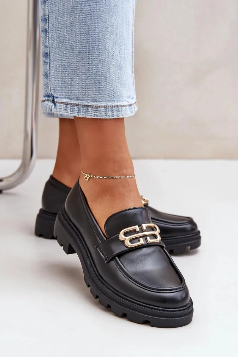 Best Boto Mokasyny Damskie Ze Złotym Detalem Czarne Trionna