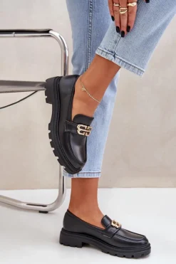 Best Boto Mokasyny Damskie Ze Złotym Detalem Czarne Trionna