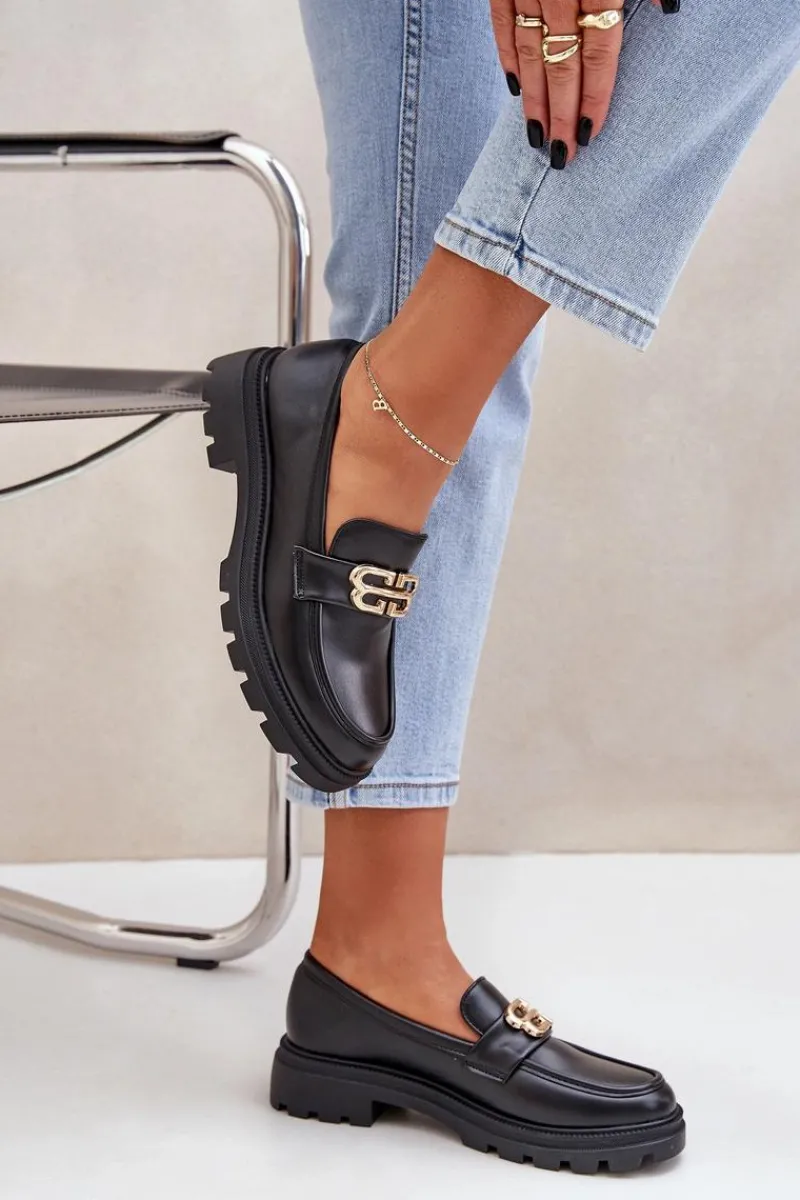 Best Boto Mokasyny Damskie Ze Złotym Detalem Czarne Trionna