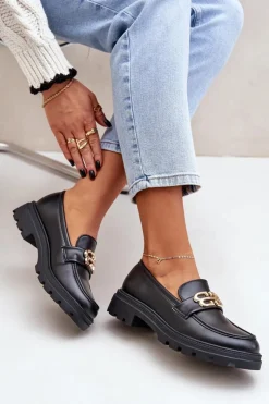 Best Boto Mokasyny Damskie Ze Złotym Detalem Czarne Trionna