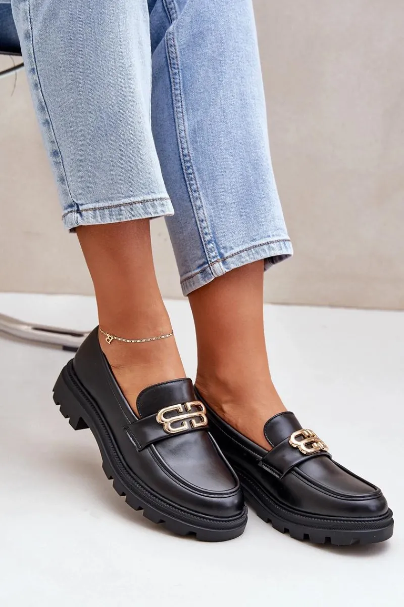 Best Boto Mokasyny Damskie Ze Złotym Detalem Czarne Trionna