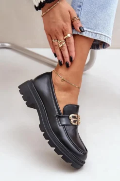 Best Boto Mokasyny Damskie Ze Złotym Detalem Czarne Trionna