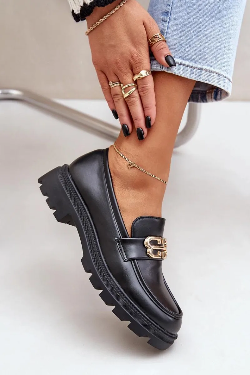 Best Boto Mokasyny Damskie Ze Złotym Detalem Czarne Trionna