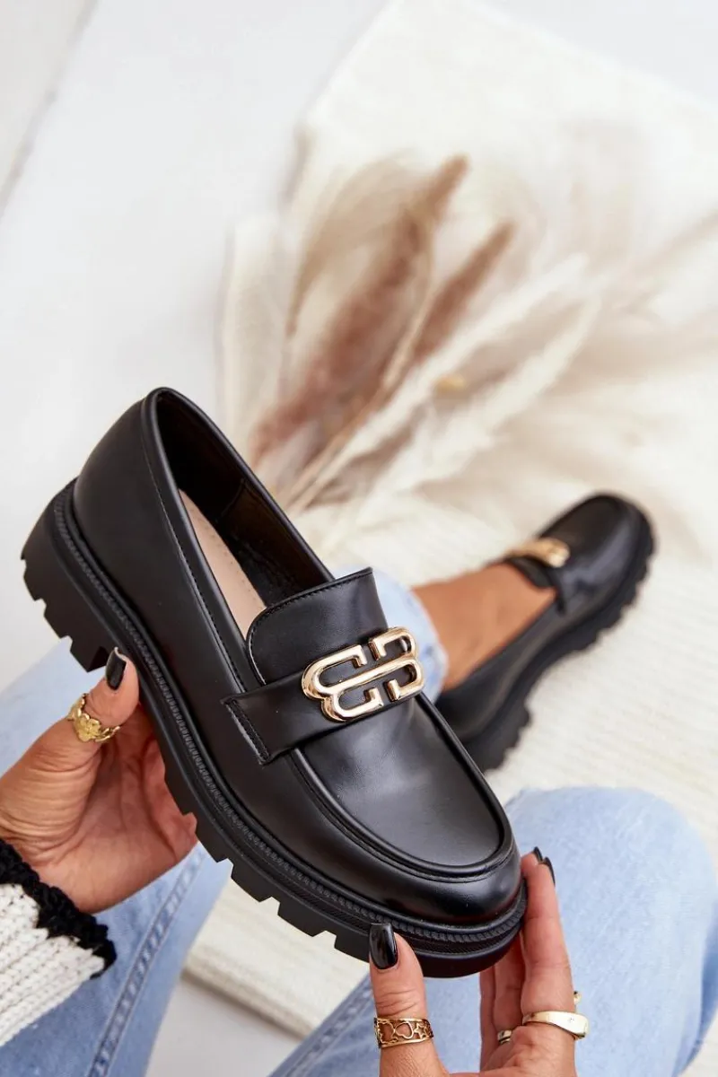 Best Boto Mokasyny Damskie Ze Złotym Detalem Czarne Trionna