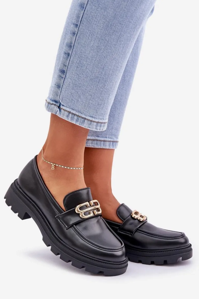 Best Boto Mokasyny Damskie Ze Złotym Detalem Czarne Trionna