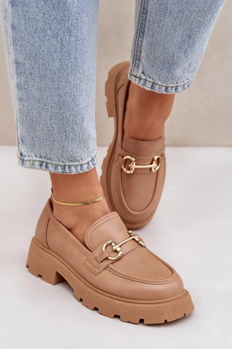 Discount Boto Mokasyny Damskie Ze Złotym Detalem Beżowe Ferietta