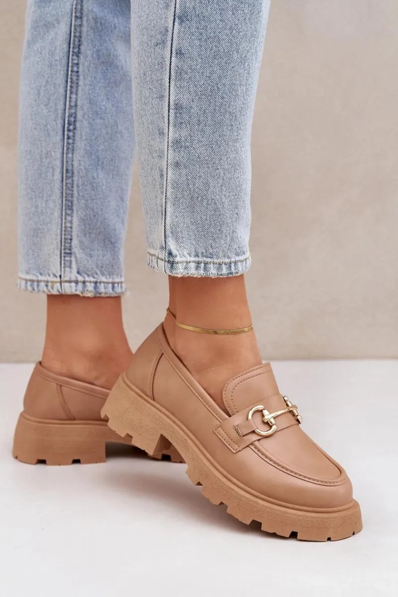 Discount Boto Mokasyny Damskie Ze Złotym Detalem Beżowe Ferietta