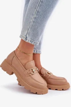 Discount Boto Mokasyny Damskie Ze Złotym Detalem Beżowe Ferietta