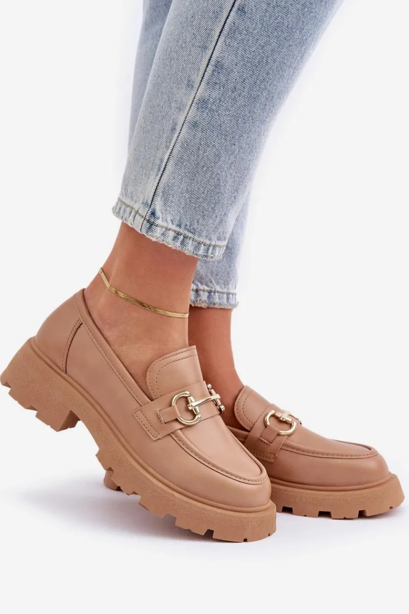 Discount Boto Mokasyny Damskie Ze Złotym Detalem Beżowe Ferietta