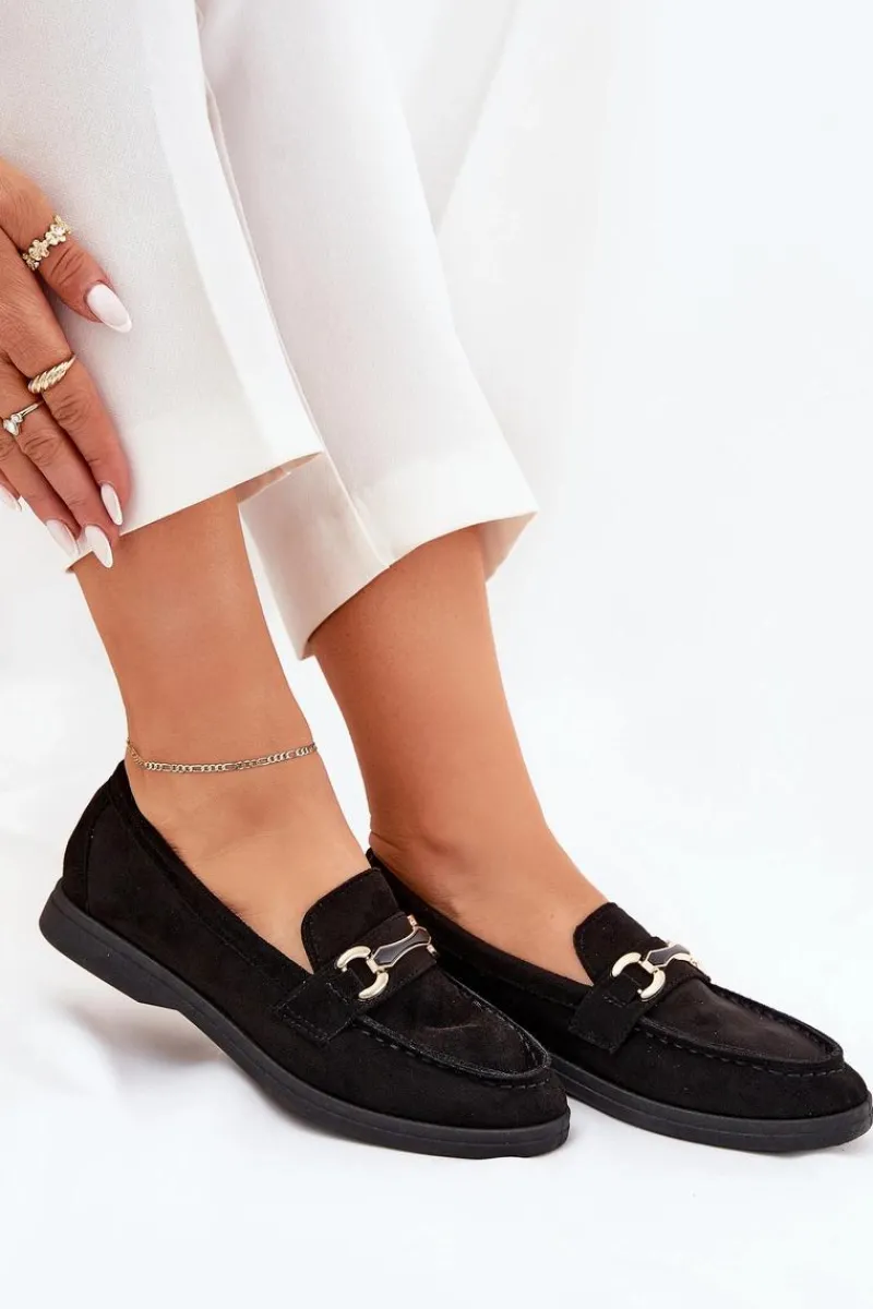 Boto Mokasyny Damskie Ze Złotym Detalem Czarne Labirae