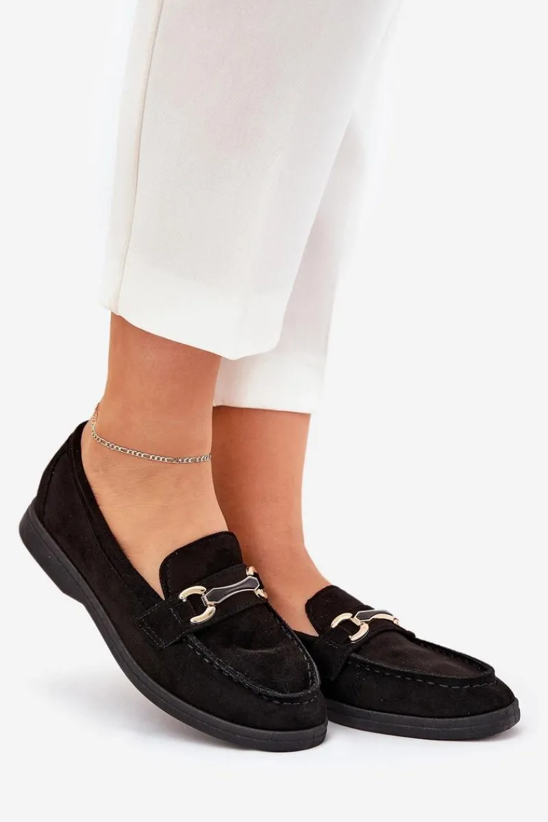 Boto Mokasyny Damskie Ze Złotym Detalem Czarne Labirae