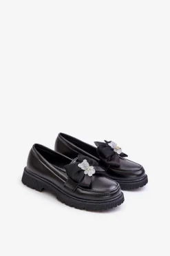 New Buty damskie Vinceza Mokasyny Dziewczęce Z Kokardą Eko Skórzane Czarne Avallesa