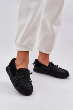 Hot Mokasyny Kapcie Damskie Z Futerkiem Czarne Kleogoria Damskie Loafersy Damskie|Kapcie Klasyczne
