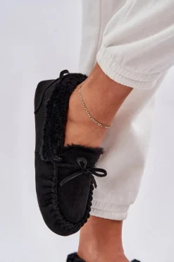 Hot Mokasyny Kapcie Damskie Z Futerkiem Czarne Kleogoria Damskie Loafersy Damskie|Kapcie Klasyczne