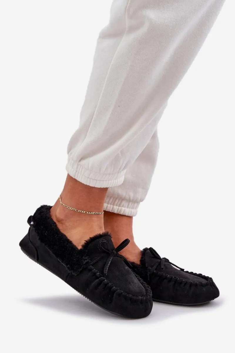 Hot Mokasyny Kapcie Damskie Z Futerkiem Czarne Kleogoria Damskie Loafersy Damskie|Kapcie Klasyczne