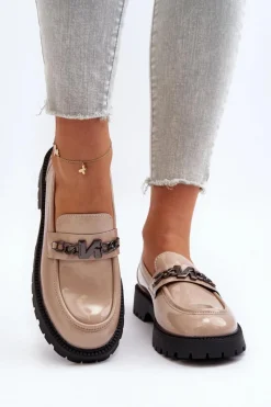 Discount Mokasyny Lakierowane Damskie Na Płaskim Obcasie Beżowe Ezoma Damskie Loafersy Damskie|Mokasyny Płaskie