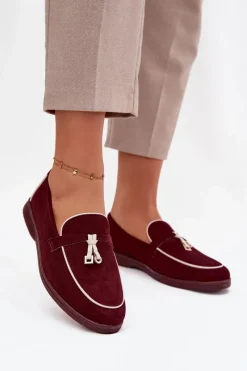 Loafersy Damskie|Mokasyny Płaskie>Boto Mokasyny Loafersy Damskie Z Eko Zamszu Bordowe Darwen Czerwony