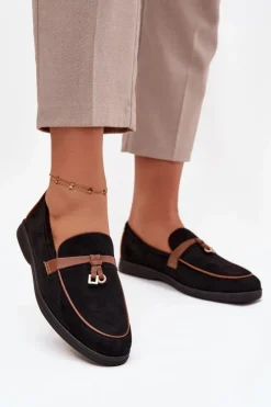 Mokasyny Loafersy Damskie Z Eko Zamszu Czarne Darwen Damskie Loafersy Damskie|Mokasyny Płaskie