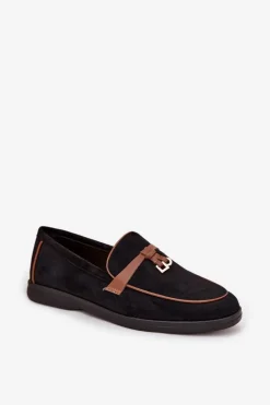 Mokasyny Loafersy Damskie Z Eko Zamszu Czarne Darwen Damskie Loafersy Damskie|Mokasyny Płaskie