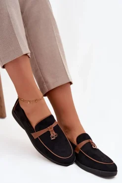 Mokasyny Loafersy Damskie Z Eko Zamszu Czarne Darwen Damskie Loafersy Damskie|Mokasyny Płaskie