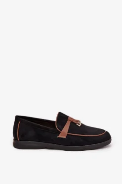 Mokasyny Loafersy Damskie Z Eko Zamszu Czarne Darwen Damskie Loafersy Damskie|Mokasyny Płaskie