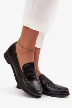 Discount Boto Mokasyny Loafersy Damskie Z Eko Skóry Czarne Bessina Czarny