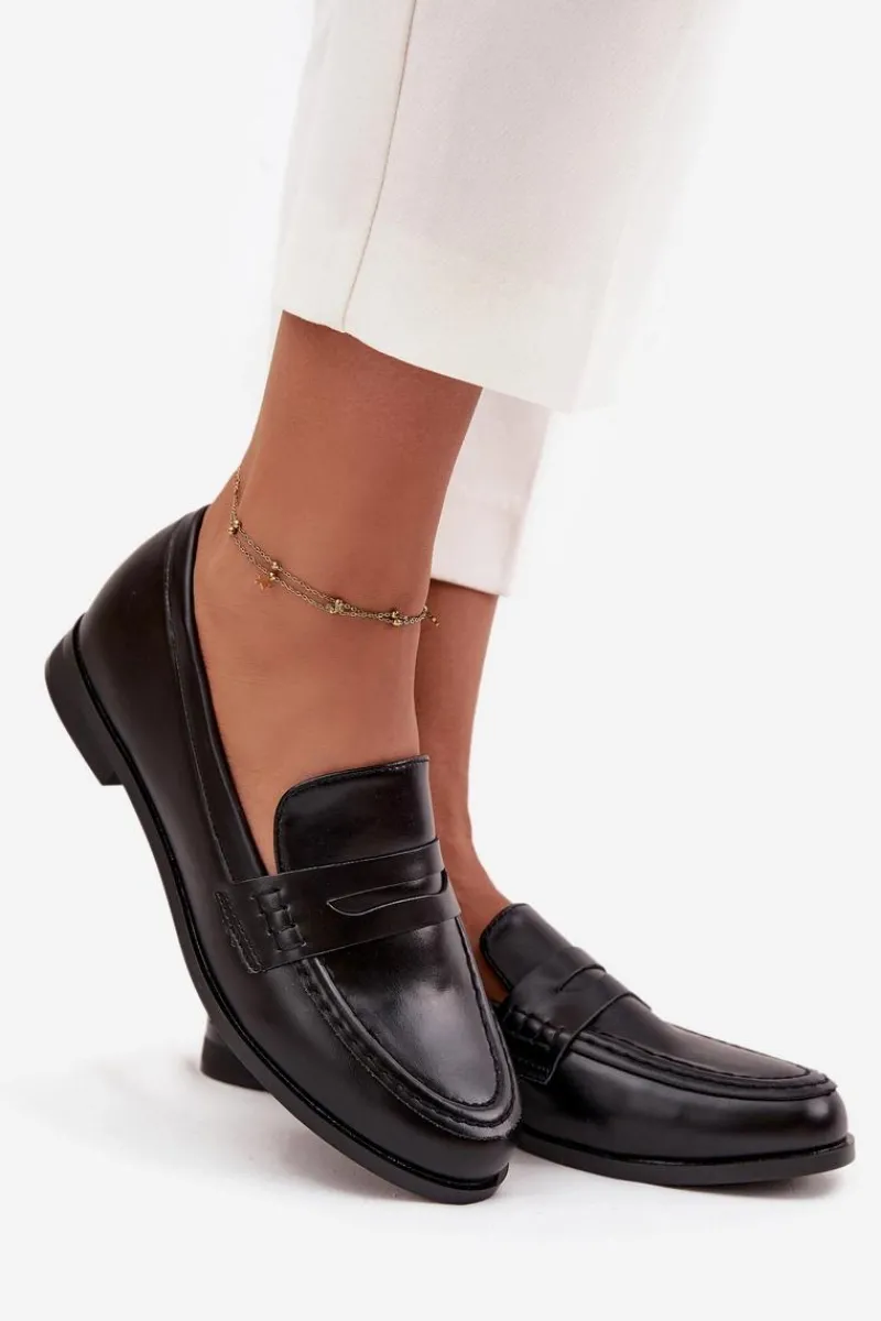 Discount Boto Mokasyny Loafersy Damskie Z Eko Skóry Czarne Bessina Czarny