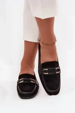 Discount Mokasyny Loafersy Damskie Z Ozdobnym Elementem Czarne Evelora Damskie Loafersy Damskie|Mokasyny Płaskie