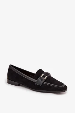 Discount Mokasyny Loafersy Damskie Z Ozdobnym Elementem Czarne Evelora Damskie Loafersy Damskie|Mokasyny Płaskie