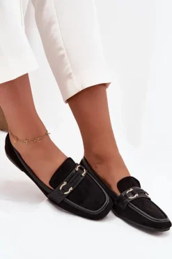 Discount Mokasyny Loafersy Damskie Z Ozdobnym Elementem Czarne Evelora Damskie Loafersy Damskie|Mokasyny Płaskie