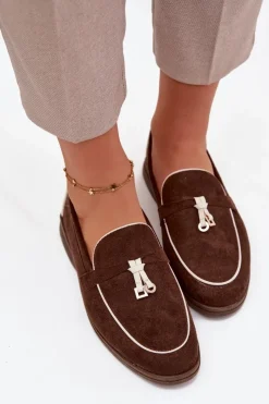 Clearance Boto Mokasyny Loafersy Damskie Z Eko Zamszu Czekoladowe Darwen Brązowy