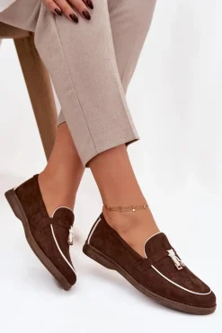 Clearance Boto Mokasyny Loafersy Damskie Z Eko Zamszu Czekoladowe Darwen Brązowy