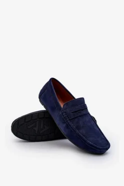 Sale Boto Mokasyny Męskie Eko Zamszowe Granatowe Nedlin