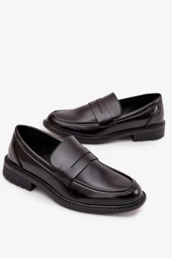 Mokasyny Męskie Z Eko Skóry Czarne Darvell Męskie Mokasyny Wsuwane|Półbuty Casual