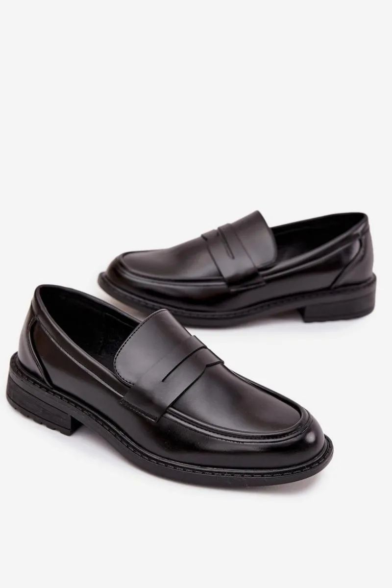 Mokasyny Męskie Z Eko Skóry Czarne Darvell Męskie Mokasyny Wsuwane|Półbuty Casual