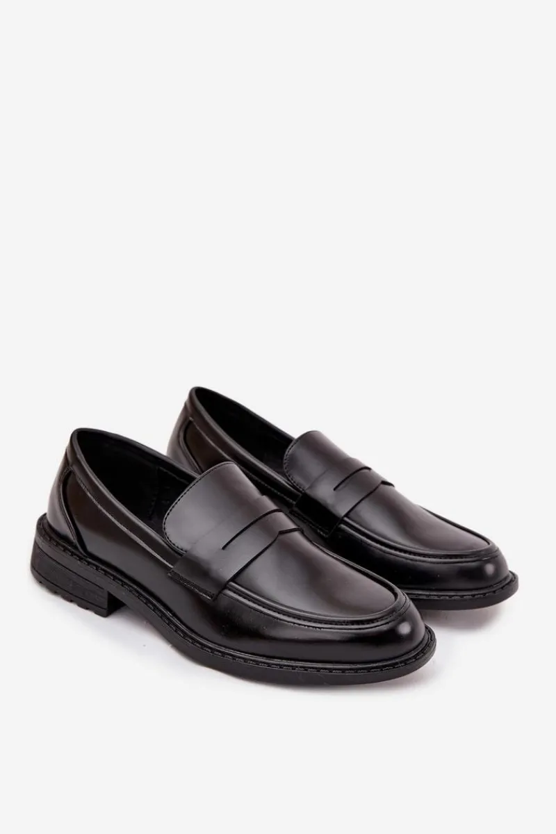 Mokasyny Męskie Z Eko Skóry Czarne Darvell Męskie Mokasyny Wsuwane|Półbuty Casual