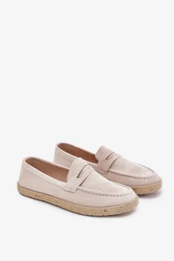 Clearance Boto Mokasyny Męskie Z Plecionką Beżowe Fiamar Beżowy