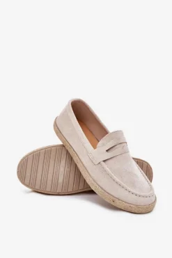 Clearance Boto Mokasyny Męskie Z Plecionką Beżowe Fiamar Beżowy