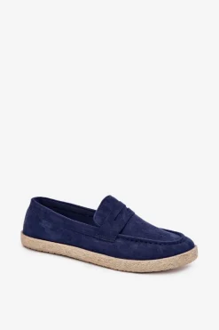 Sale Boto Mokasyny Męskie Z Plecionką Granatowe Fiamar