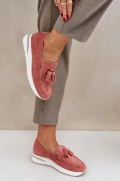 Online Mokasyny Na Delikatnym Koturnie Eko Zamszowe Różowe Challavia Damskie Loafersy Damskie|Mokasyny Damskie Zamszowe