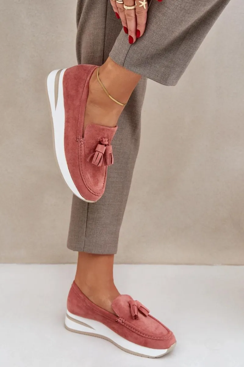 Online Mokasyny Na Delikatnym Koturnie Eko Zamszowe Różowe Challavia Damskie Loafersy Damskie|Mokasyny Damskie Zamszowe