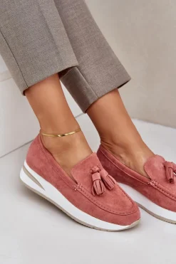 Online Mokasyny Na Delikatnym Koturnie Eko Zamszowe Różowe Challavia Damskie Loafersy Damskie|Mokasyny Damskie Zamszowe