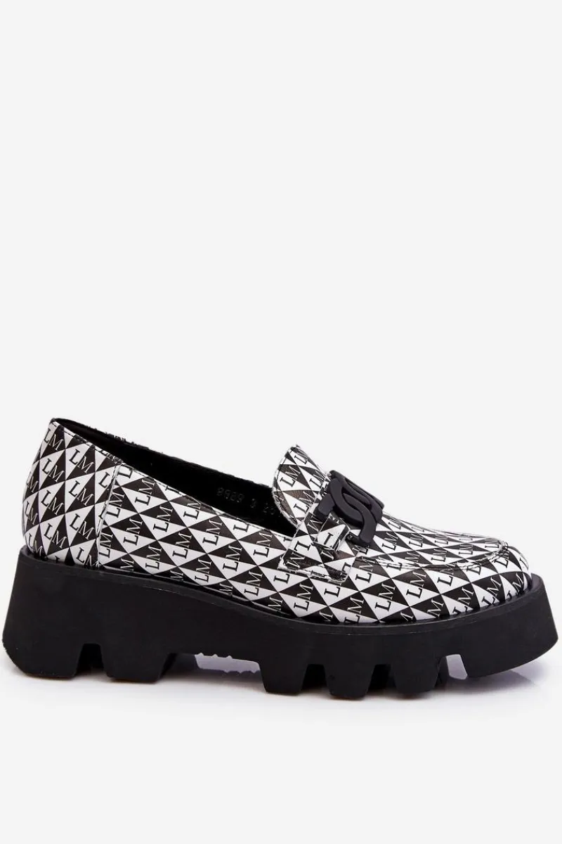 Best Mokasyny Na Masywnej Platformie 2601 Czarno-Białe Damskie Mokasyny Damskie Skórzane|Mokasyny Na Platformie