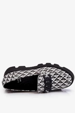 Best Mokasyny Na Masywnej Platformie 2601 Czarno-Białe Damskie Mokasyny Damskie Skórzane|Mokasyny Na Platformie